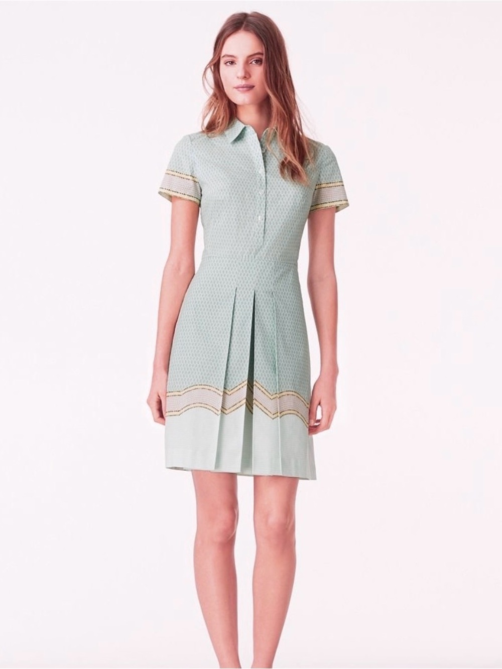Tory Burch Green Emmy Shore Sarno Pleated Cotton Shirtdress Women's Size 8